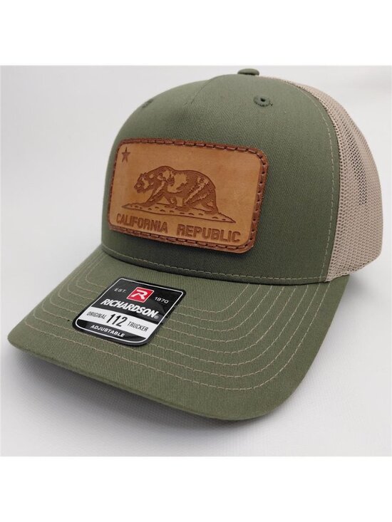 California Republic Leather Patch Olive Tan Richardson 112 Trucker Hat New Bear main image 5